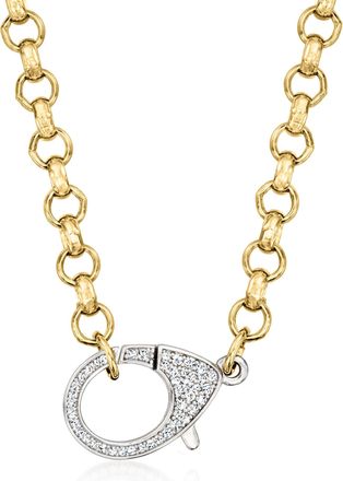 Ross-Simons Italian CZ Oversized Lobster Clasp Necklace in Sterling Silver and 18kt Gold Over Sterling