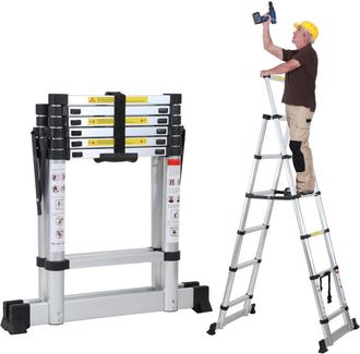 Vingo Swanew Scala telescopica in alluminio Scala multiuso 1.7M+2.0M Scala a scorrimento Stabile Con barra di pesatura in alluminio Scala doppia fino a