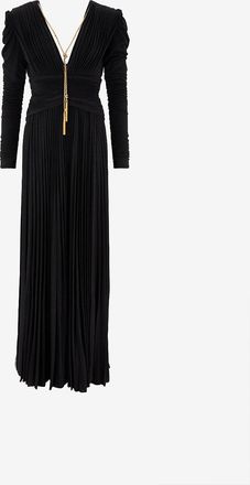 Elisabetta Franchi Bodenlanges Jersey-Kleid mit V-Ausschnitt und Lurex-Verzierung