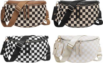 Generic Cymwer Women Checkered PU Crossbody Bag w/Small Bag Large Capacity for Daily Use(Brown)