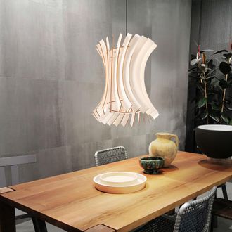 ETC Shop Lampada A Sospensione In Legno Vintage Paralume In Legno Lampada A Sospensione Doghe, Design Vintage In Legno Naturale Curvato Nero Stile Stecca, 1x A
