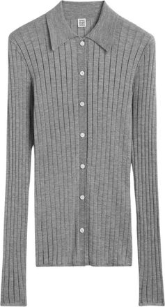 Toteme Slim Ribbed Shirt - Dames - Overhemden - Grijs - XS - Leer - Overhemden