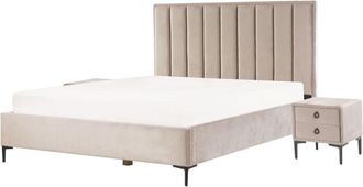 Beliani Beliani - Modern Bedroom Set eu Super King Size 6ft Bed Bedside Tables Taupe Velvet Sezanne