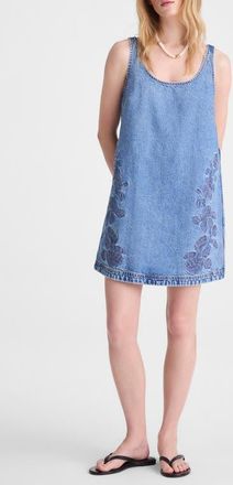 Madewell Embroidered Sleeveless Denim Minidress in Worn Mid Indigo at Nordstrom, Size Xx-Small