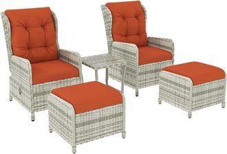 OUTSUNNY Recliner Rattan Garden Furniture w/ Two-tier Table, Orange