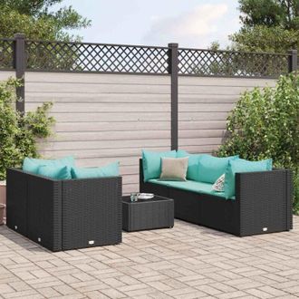 vidaXL Set Muebles De Jard&iacute;n 6 Piezas Y Cojines Rat&aacute;n Sint&eacute;tico Negro Vidaxl