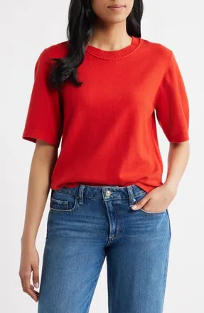 Sanctuary Perfect Tipped Short Sleeve Sweater in Red Energy at Nordstrom, Size Xx-Small