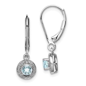 Diamond2Deal Sterling Silver Rhodium-plated Diam. & Aquamarine Earrings