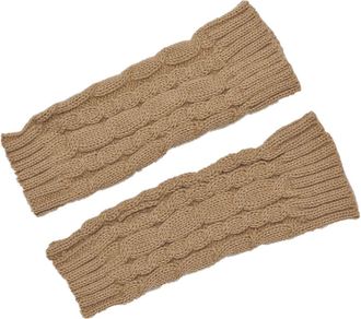 ACVIP Womens Twisted Cable Knit Arm Warmers Fingerless Gloves Thumb Hole Mittens (Light Khaki)