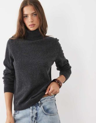 Asos premium maglione dolcevita 100% lana merino in antracite-Grigio