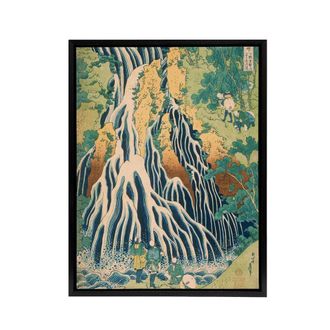 Artery8 Hokusai Kirifuri Waterfall Mount Framed Canvas Japanese Wall Art Print | Size: W24 x H32