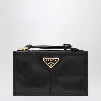 Prada Zip card holder in polished calf leather, black