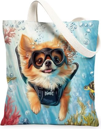 Generic Pop Art Great Dane Dog Canvas Tote Bag for Shopping 13x15, Ocean Sea Nautical Puppy Reusable Grocery Print Bag for Women, Fun Pet Beach Aesthetic Pain