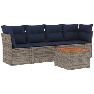 vidaXL Vidaxl - Set De Sof&aacute;s De Jard&iacute;n 5 Pzas Con Cojines Rat&aacute;n Sint&eacute;tico Gris
