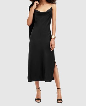 AllSaints Hadley Cowl Neck Midi Slip Dress In Black
