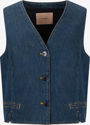 Twinset Ärmelloses V-Ausschnitt Jeansweste