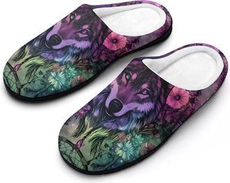 Generic Wolf Dreamcatcher1 Mens House Slippers Memory Foam Washable Cotton Slip on Home Shoes