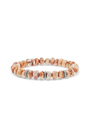 Sheryl Lowe Mexican Fire Opal 8MM Bead Bracelet With 3 Diamond Rondelles in Fire Opal /Sterling Silver at Nordstrom, Size 7.25