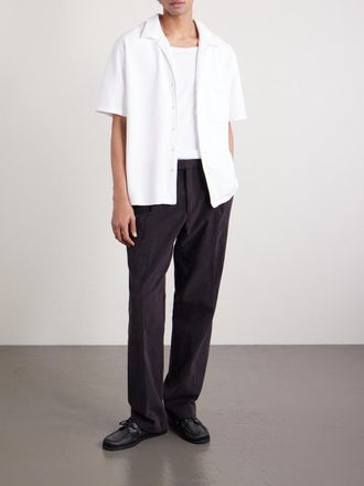 Les Tien Camp-Collar Garment-Dyed Cotton-Piqu&eacute; Shirt