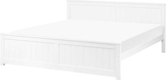 Beliani Bed Frame White Pine Wood MDF EU Super King Size 6ft Headboard Minimalist SABRAN