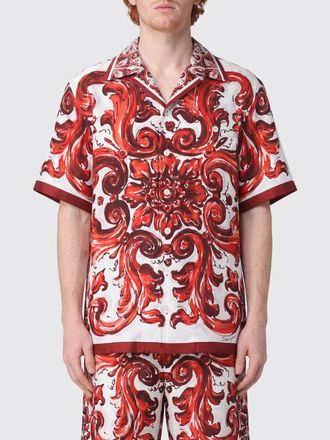 Dolce & Gabbana Camicia bowling in seta a maniche corte con stampa Maioliche