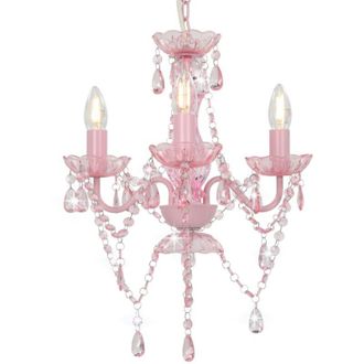 vidaXL Chandelier with Beads Pink Round 3 x E14 Vidaxl