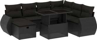 vidaXL Set De Sof&aacute;s De Jard&iacute;n 8 Piezas Y Cojines Rat&aacute;n Sint&eacute;tico Negro Vidaxl