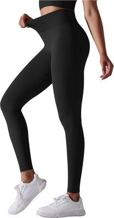 Generic Solid Leggings for Ladies Seamless Stretchy Pants High Waisted Elastic Workout Trousers Athletic Enhanced Booty Tight-Fitting Trousers for Fitness Yog
