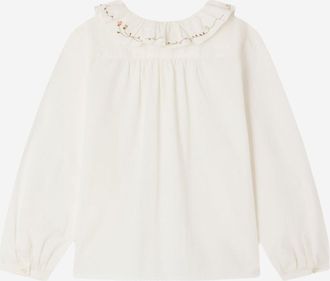 BONPOINT Girls Cotton Shirt With Ruffled Collar - White Organic Blouses And