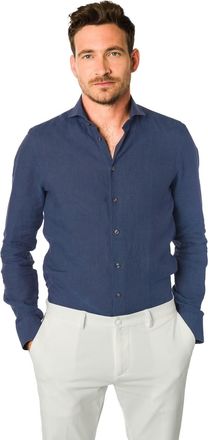 John Miller Linnen overhemd John Miller Tailored Fit donkerblauw