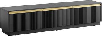 Vente-Unique Mueble de TV flotante o de pie con 3 puertas de MDF - Negro y dorado - POSINIA de Pascal MORABITO