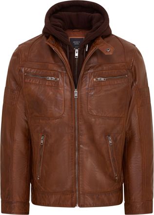 Infinity Leather Bruin leren bikerjack met capuchon voor heren - Stavern