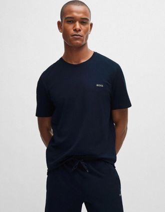 HUGO BOSS Mens BOSS Orange Mix & Match Mens Stretch-Cotton Regular Fit T-Shirt with Logo Detail NOS - Dark Blue 403 - Navy - Size: 42