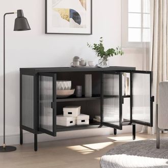 Berkfield Home Sideboard Black 105x35x70 cm Glass & Steel | Size: 105 x 35 x 70 cm