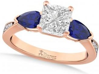 Allurez Princess Diamond & Pear Blue Sapphire Engagement Ring 14k Rose Gold (1.29ct)