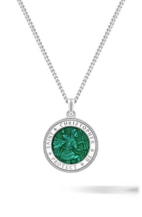 Vincero Mens St. Christopher Pendant Necklace in Green/Silver at Nordstrom, Size 21