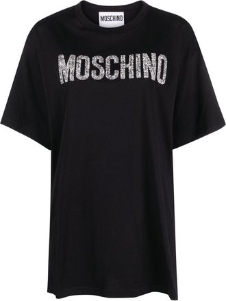 Moschino crystal-logo cotton T-shirt - women - Cotton - S - Black