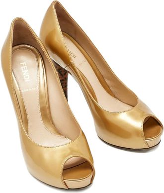 Fendi 2024 95 mm lakleren pumps met plateauzool - Goud