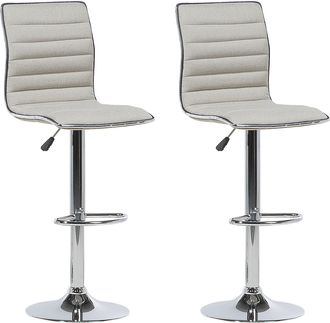 Beliani Conjunto De 2 Sillas De Bar De Piel Sint&eacute;tica Beige Con Marco Plateado Giratoria Con Altura Ajustable Lucerne