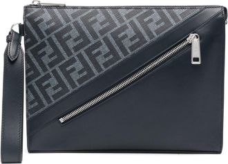 Fendi Diagonal leather clutch bag - men - Calf Leather - One Size - Blue