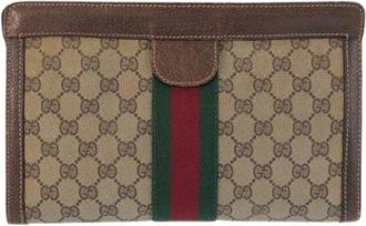 Gucci Pre-owned Clutches, male, Beige, Size: ONE SIZE Pre-owned GG Supreme Canvas Clutch Bag