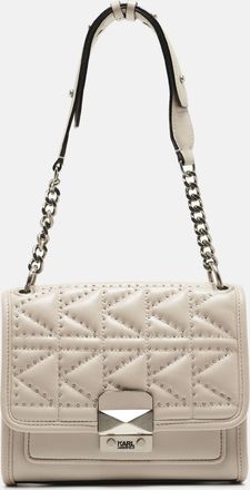 Karl Lagerfeld Beige Quilted Studded Leather Shoulder Bag