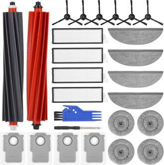 OEM Kit De Accesorios De 26 Piezas Compatible Con Roborock S8 Maxv Ultra: 2 Cepillos Principales, 4 Filtros Hepa, 4 Pa&ntilde;os De Limpieza, 4 Toallitas Lateral