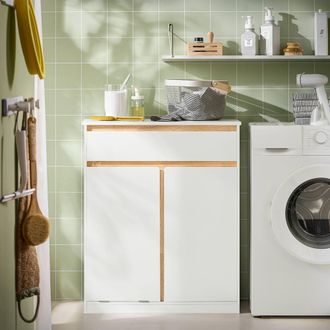 SoBuy Space-Saving Bathroom Cabinet - Drawer & Laundry Basket in White