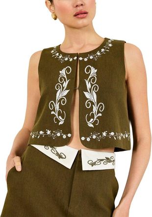 Line & Dot Brea Embroidered Linen-Blend Top