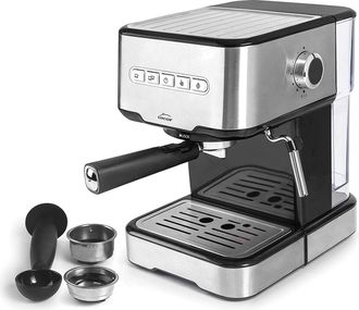 Lacor 69256 - Cafetera Espresso Con 2 Salidas De Caf&eacute; Y Funci&oacute;n De Calentar/espumar La Leche, Apta Para Caf&eacute; Molido Y C&aacute;psulas Ese, 21x265x30 Cm - Lacor
