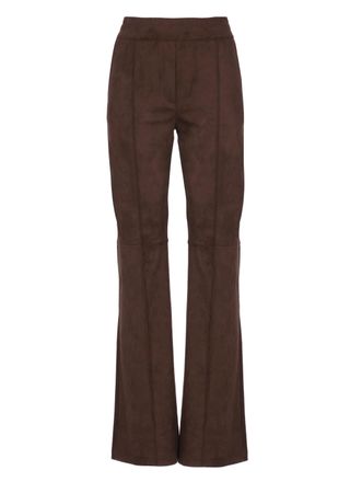 D.exterior Rich Brown Velvet Pants with Flared Leg and Seam Detailing