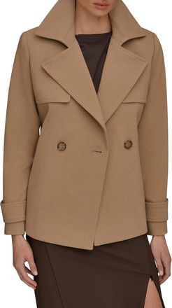DKNY Double Breasted Crepe Coat in Light Camel at Nordstrom, Size X-Large
