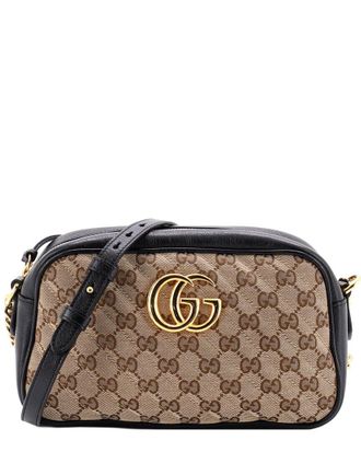 Gucci Black Diagonal Quilted Gg Canvas & Leather Gg Marmont Shoulder Bag Small (Authentic Pre-Loved)