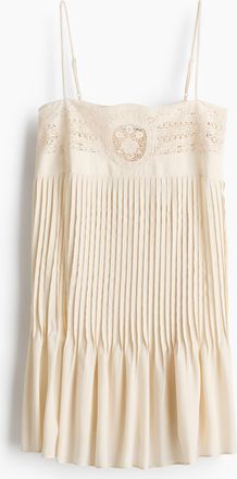 H&M Kleid mit Spitze und Biesenfalten - Cremefarben